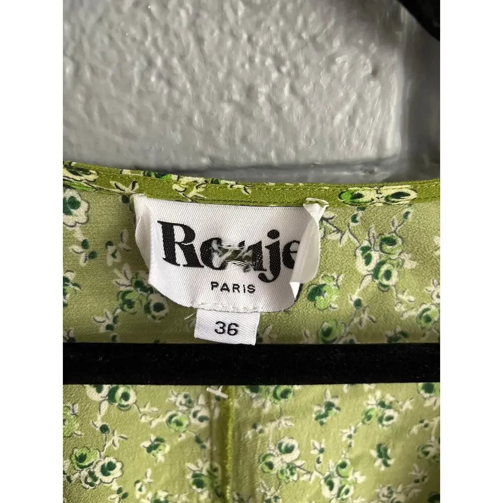Rouje Paris Gabin Dress in Light Olive Green Floral Print Midi Wrap size EU 36